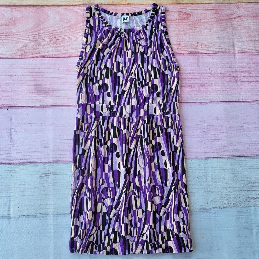 M Missoni Purple Geometric‎ Print Jersey Knit Retro Mini Shift Dress 10US